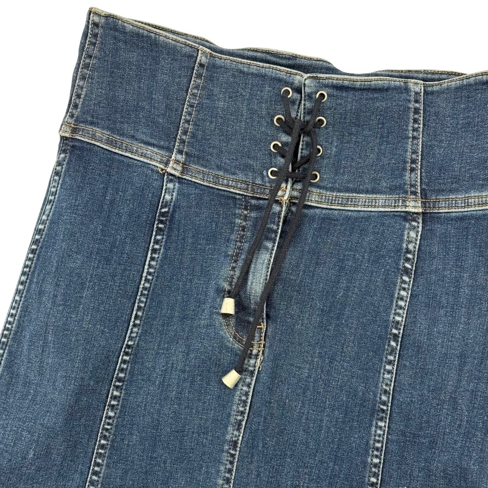 Free People Denim Mini Skirt Lace Up Corset High‎ Waist Blue Size 2 NWT